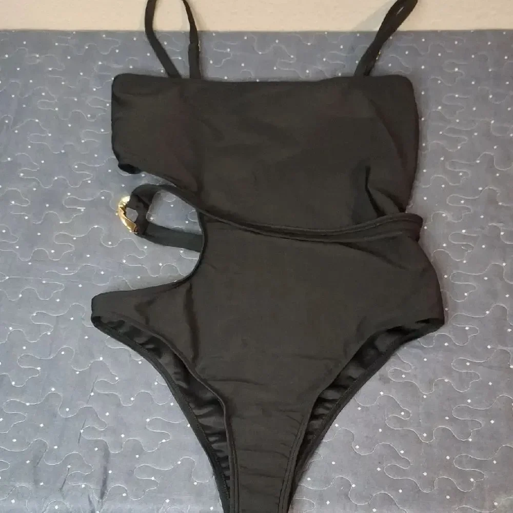 Nasty Gal Black One-Piece Swimsuit with Side Cutout size 10